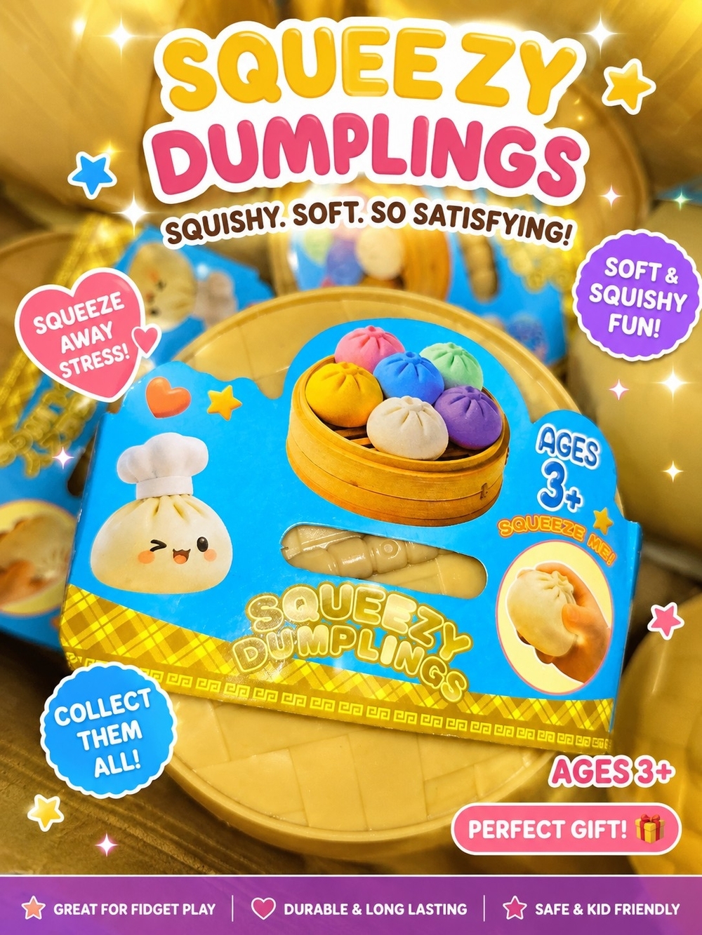 1 SINGLE Squeezy Dumpling Plush Squishy Toy - 1 PIECE REGULAR SIZE